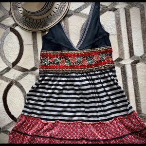 Free People Striped Embroidered Tank Dress